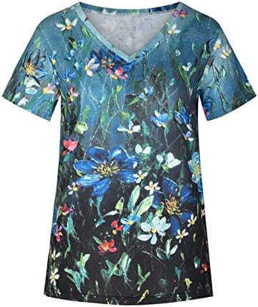 Бранч врвна маичка за жени есен летен памук со краток ракав, графички печатење, цвет на ТОП XZ XZ