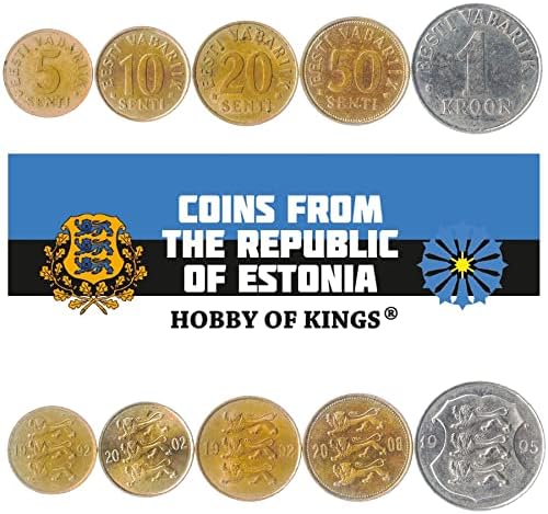 5 Монети Од Collectionонија | Collectionонија Монета Колекција Сет 5 10 20 50 Сенти 1 Крун | Циркулирани 1991-1996 | Лавови