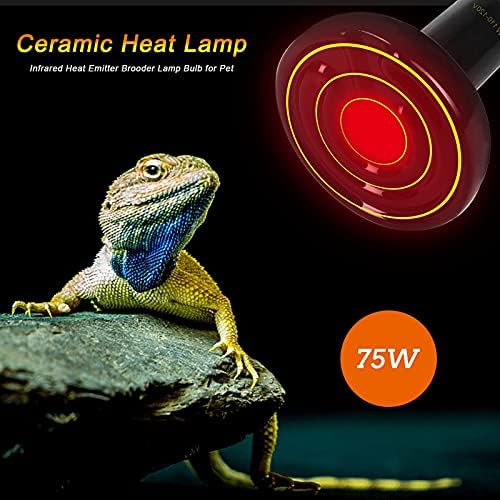75W 3 пакувања инфрацрвени керамички топлински емитерски емитер на рептил, сијалица за топлинска ламба со 2 парчиња 50W uva & uvb