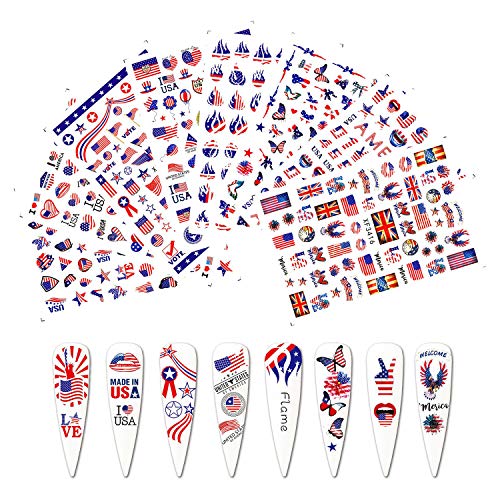 400+ парчиња 4-ти јули налепници за нокти, американско знаме патриотска независност на денот на ноктите налепница Лажна дизајн на ноктите за