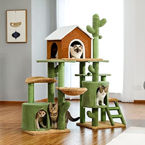 CXDTBH 3 Во 1 Комбинација На Мачкино Дрво Кула За Мачки Со Столб За Гребење Симпатичен Мебел За Куќа Од Кактус Со Гребење За Миленичиња Во