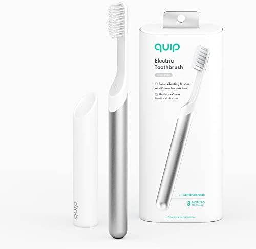 Quip Возрасна електрична четка за заби - Sonic четка за заби со патна покривка и огледало монтирање, меки влакната, тајмер