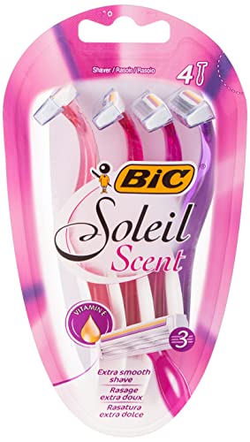 Мирисот на BIC Soleil 3-лојад дама брич со подмачкана лента за мазна бричење и лесна рачка за зафат, пакет од 4