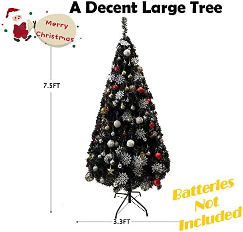 Ktkde 7,5ft Вештачка црна елка на отворено црни дрвја Ноќта на вештерките Божиќ декор со 1300 совети за гранки предводени жици светла моливки