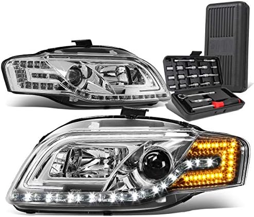 LED Drl Chrome Домување Проектор Фарови Светилки+Алатка Комплет Компатибилен Со Audi A4 Quattro S4 Седан/Вагон 05-08