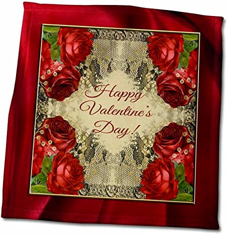 3drose Среќен ден на вinesубените, црвени рози и рамка за златна чипка - крпи