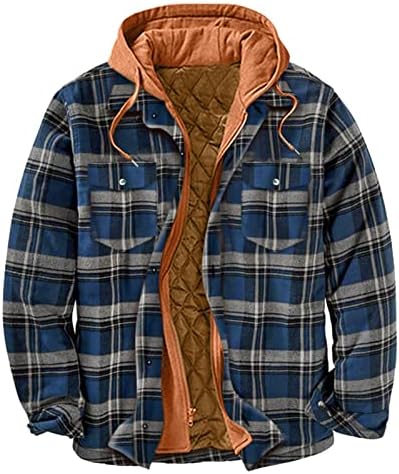 Ubst карирани јакни кошули за мажи плус големина, зимска памучна памучна топла качулка патент патент лабава секојдневна проверена надворешна