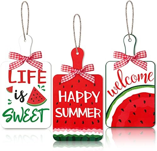 3 парчиња лубеница што виси знаци луда за луда врата од дрво добредојде на вратата знак среќна летна лубеница плакета за декор на wallид од влезна врата со висечки јаж