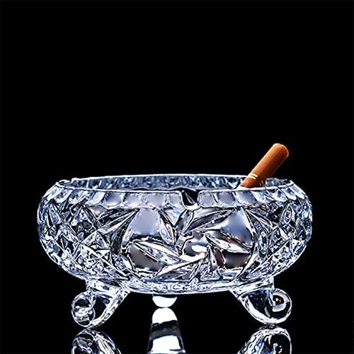 Lfeng Crystal Cirgy Ashtray, надворешни фиоки за пепел за плевел со 3 нозе ладни пепелници за пушачи од цигари, стакло мал пепелник за внатрешна