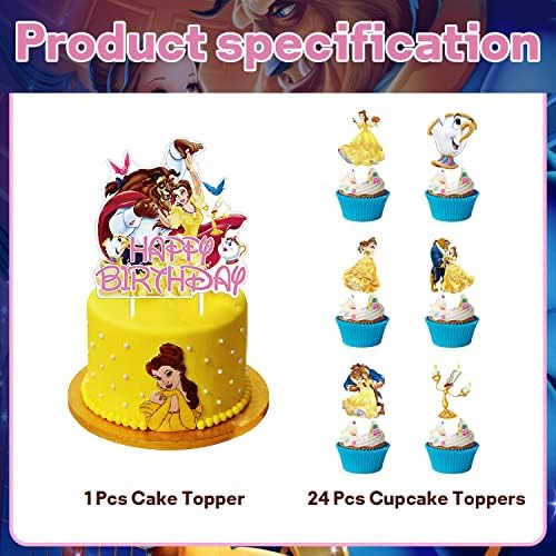 25 парчиња Убавина И Украси За Забави На Ѕверот, Торта За Роденденска Торта На Принцезата Бел Топерс За Деца Роденденска Забава