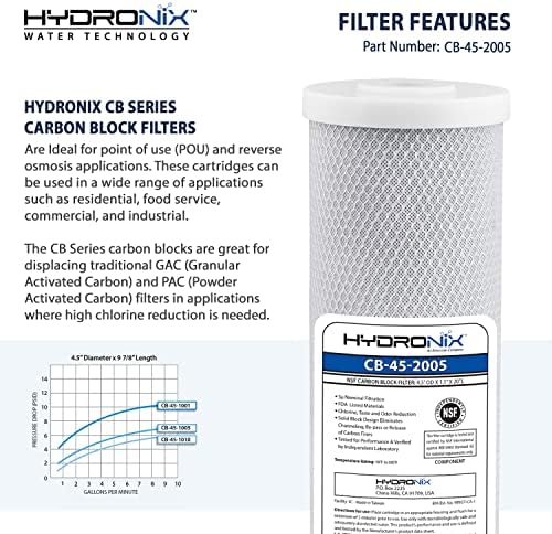 Хидроникс ЦБ-45 - 2005 Целата Куќа, Комерцијални &засилувач; Индустриски НСФ Кокос Јаглерод Блок Вода Филтер, 4.5 х 20 - 5 Микрон