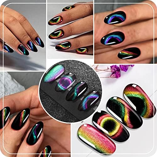 9д магнетски подароци во прав за нокти за жени, во боја за менување на мачки во прав за нокти со гел со магнетски стап и црн гел