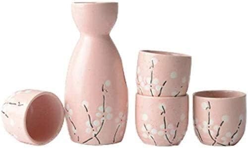 5 парчиња сет, розов цветна шема керамика вино, традиционални чаши занаети, погодни за ладно/топло/топло/shochu/чај, Најдобар подарок Поставете