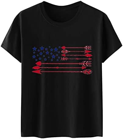 4-ти јули маички со маици за жени кратки ракави кошули на вратот на американско знаме starsвезди ленти со врзани врвови на кошула Туника