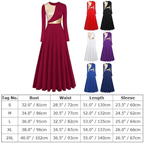Idopip жени металик блок во боја пофалби со целосна должина долга ракав танцувачки фустан литургиски лирски танцувачки облечени облеки