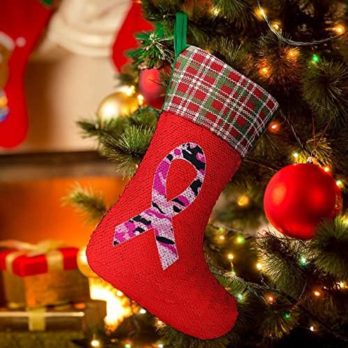 Розова лента Кармофлајски секвент за Божиќни празници Реверзибилни бои што се менуваат магичен фонд за Божиќно дрво Камено виси чорапи
