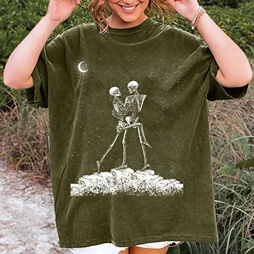 Преголеми маички за женски графички гроздобер - кошули за Ноќта на вештерките за жени скелети маички кратки ракави лабави врвови
