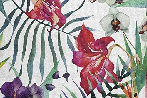 Ambesonne акварел цвет јога мат пешкир, тропски диви орхидеи цвеќиња со палми лисја печати егзотичен стил природа, не-лизгање на потта за абсорбента јога пилатес подлог
