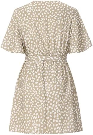 Hoxineенски летен летен краток ракав со кратки ракави V-вратот Туника фустани трендовски цветни шема облечени обични а-линиски
