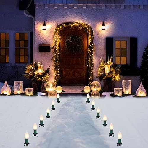 JOIEDOMI 15.75ft 12 Божиќ C9 Pathway String Lights, Божиќни украси на отворено топли бели светла за одмор Божиќ водоотпорни надвор од
