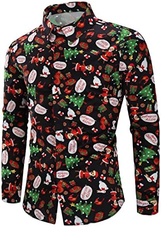 XXBR Божиќни кошули за мажи, смешни 3D Божиќ Дедо Мраз печатени врвови со долги ракави копче надолу за забавата, лежерна кошула со