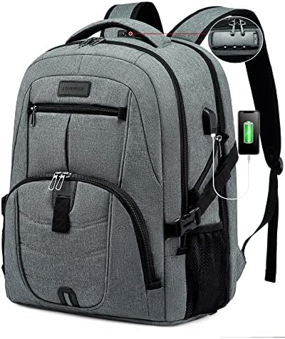 Lavevook Патувачки лаптоп ранец водоотпорен ранец против кражба со заклучување и USB порта за полнење голем компјутерски деловен ранец