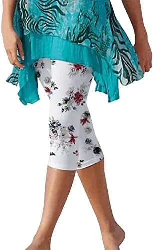 Hddk capri панталони плус големина за жени летна плажа, еластични панталони со високи половини за постелнина, обични отпечатоци, ретро удобно бохо,