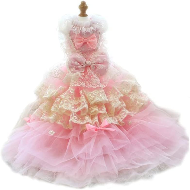 ЗЛОВЕПЕТ рачно изработено луксузно кучиња мачка облека принцеза фустан розова лолита судска чипка долг фустан за венчаница