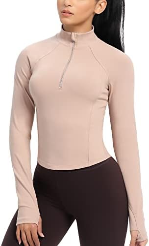 Colorskin Women'sенски исечени атлетски јакни половина поштенски пуловер со долги ракави маички за тренингот на врвовите за водење јога