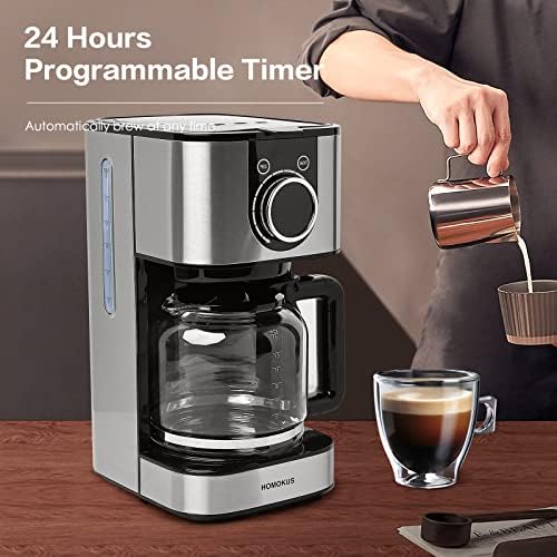Homokus 10 чаша производител на кафе -Програмабилен производител на кафе -кафе -не'рѓосувачки челик капе кафе машина со тајмер,