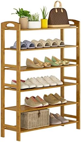 Колички за чевли KMMK 6-нивоа решетки за чевли исправено за складирање полица за складирање природен бамбус 12 пара чевли 50 26 108 ширина