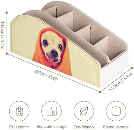 Симпатична држач за далечински управувач Chihuahua со 6 оддели PU кожа далечински организатор кутија за складирање за домашна