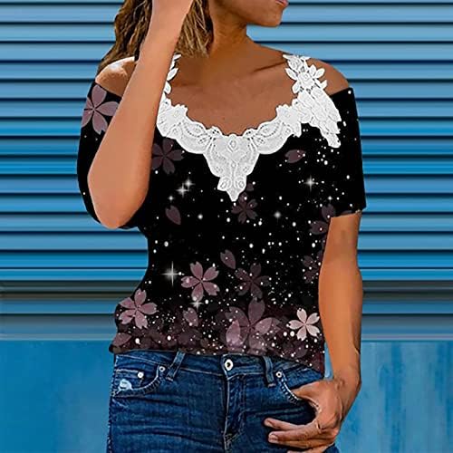 Xiaxogool Boho излегува на врвови за жени цветни печати ладни кошули со рамо, блузи со чипка на вратот, плус големина 2023 лето