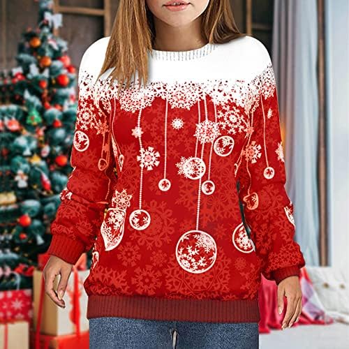 Грд Божиќен џемпер за жени Паѓаат мода 2022 година, Ферсил врвови, обични кошули со долги ракави, лабави џемпери на екипажот