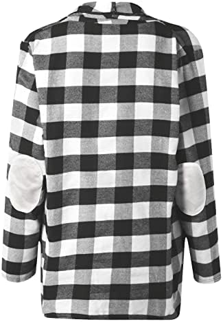 Отворен преден долг кардиган за жени драпиран Snap Buffalo Plaid кошула плетена џемпер со долги ракави за надворешна облека од фланел