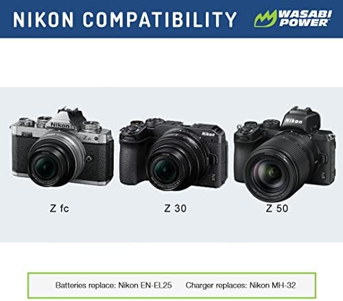 Wasabi Power Dual USB полнач за батерии за Nikon EN-EL25, Nikon MH-32, Nikon Z50, Z 50, Z FC