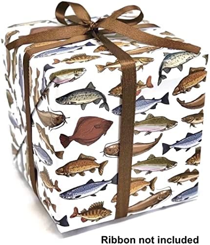 Стеша Партија Риболов Подарок Завиткајте Риба Хартија За Завиткување Мажи-Преклопени Рамни 30 х 20 Инчи-3 Листови