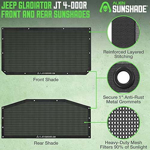 Alient Sunshade Jeep Gladiator Sun Shade - предна и задна мрежа Сончева за Sunsип Гладијатор 4 врата, го намалува ветерот и бучавата -