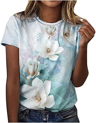 Светло сино кратко ракав 2023 облека памук екипаж графичка лабава маичка за блуза за женски бренд врвот есен лето девојки xxl