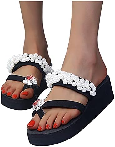 IQKA жени дами сандали летни обични влечки вештачки ригистони бисери трим флип -апостолки клип пети плажа слајдови