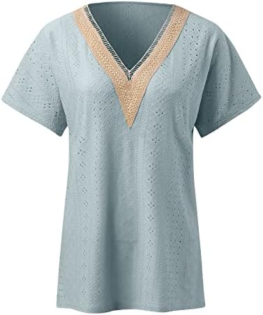Летни врвови за жени 2023 шуплива кошула секси v вратот кратки ракави маички за лебава блуза мека удобна блуза Топ