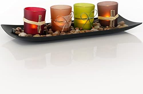 Homemory Natural Candlescape Set & 12 парчиња лесен чај светлосен сет, идеја за централен дел на маса, свадба, празник, украс за домови