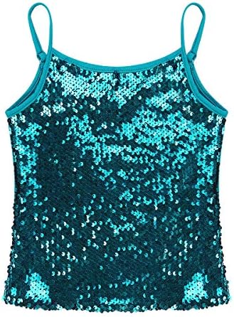 Mufeng Girls Sparkle Sequin Camisole Dance Tops Noweevers Shimmer Shimmer Vest Tank кошула облека за навивачки џез перформанси