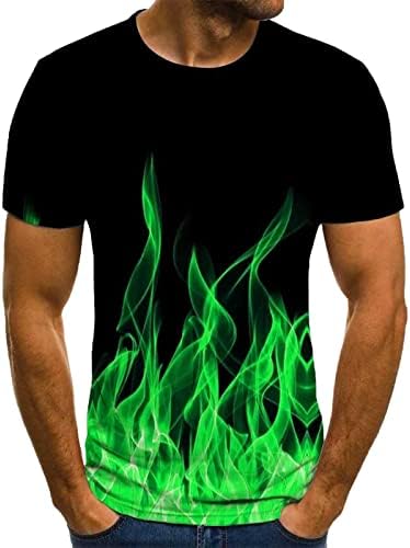 Машки летни маици новини за 3D шема маички смешни пламен графички кошули екипаж кул кратки ракави врвови одморен кошула