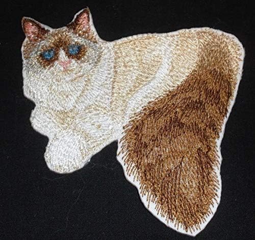 Неверојатни прилагодени портрети за мачки [Ragdoll Cat] Везено железо Вклучено/шиење лепенка [4,5 x 4.2] направено во САД]