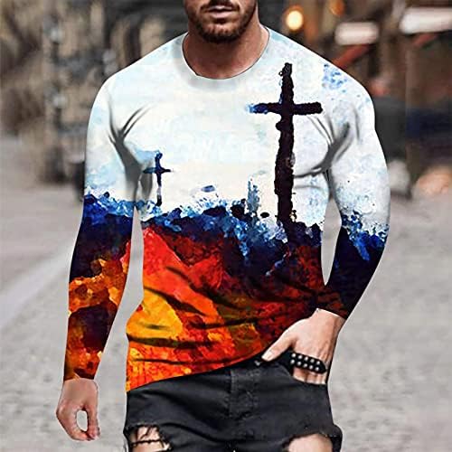 XXBR војник со долги ракави маици за мажи, есен 3D новинарска вера вера Исус крст за вежбање Атлетика Атлетика, врвови на врвови