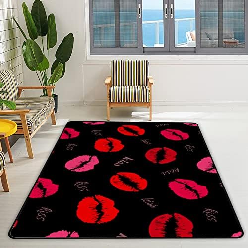 Tsingza Soft килим со големи површини, црвени розови усни ознаки удобен затворен тепих, бебе игра за дневна соба спална соба расадник