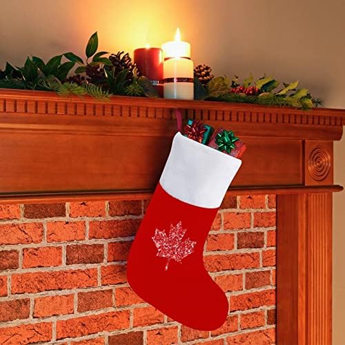 Канада сјај јавор Божиќни чорапи црвен кадифе со бела торба за бонбони Божиќни украси и додаток на семејна забава
