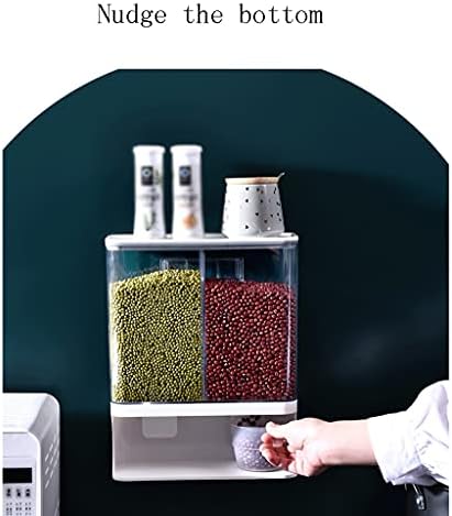 Кофа со ориз Пластични зрна монтирани со wallидови, диспензери за храна, мулти оддели за запечатено складирање за сува храна 31x24.5x9,5 см диспензери за храна