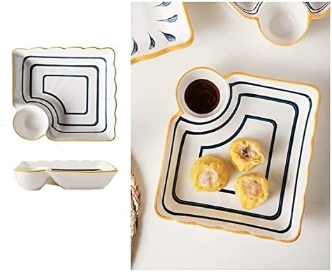 Плоча за керамички кнеламички керамички керамички со сос, 8 чинија за сервирање со држач за сос, чипови и салса плоча, јапонска